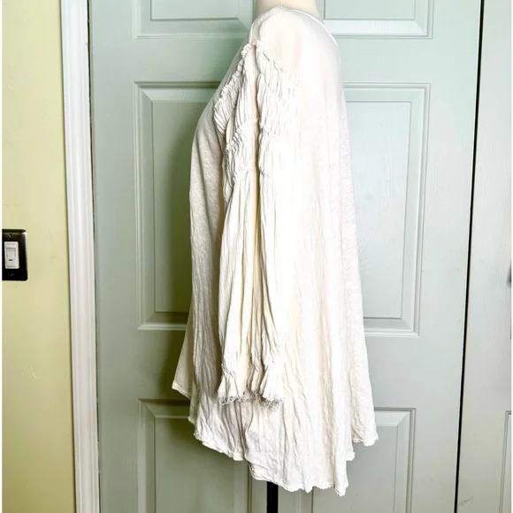 Free People Oversized Linen Cotton Blend Ruched Long Sleeves Top Sz Large - Picture 6 of 14